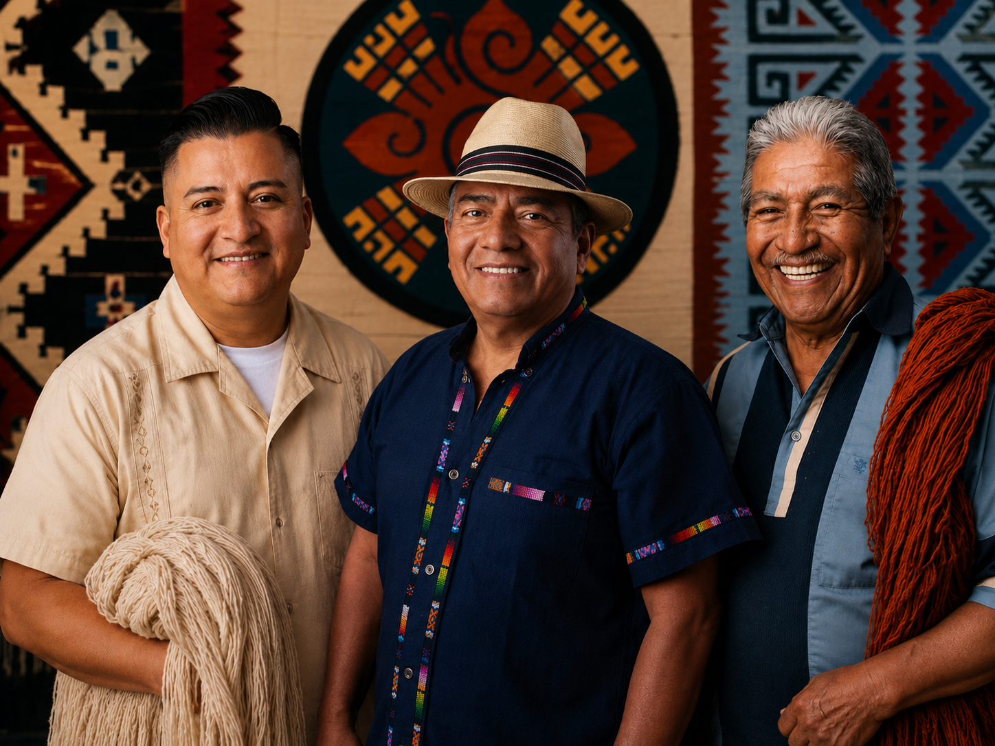 Three generations of the Isaac Vásquez weaving family in their studio