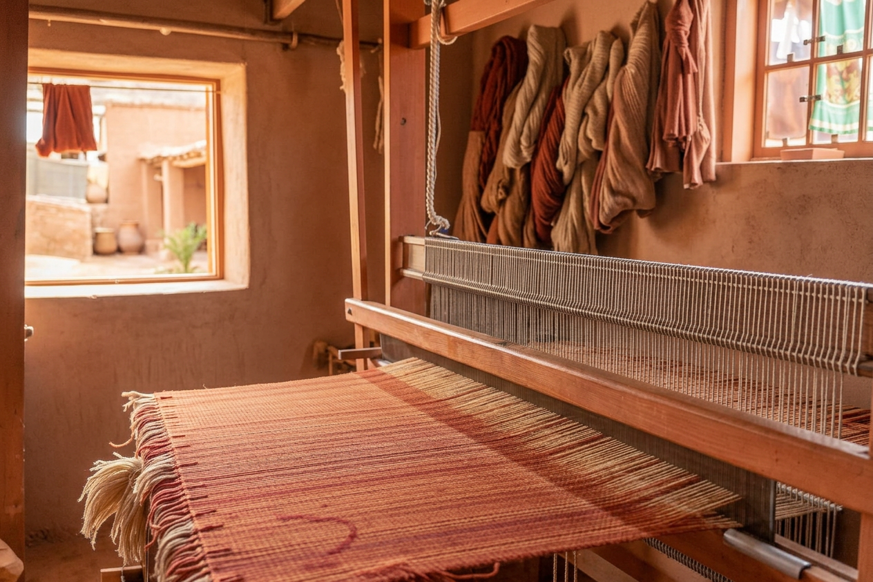 Zapotec weaver at a loom in Teotitlán del Valle, Oaxaca